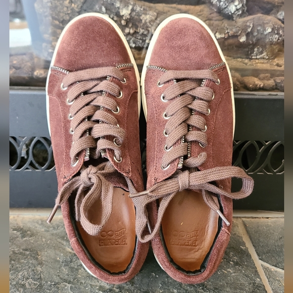 Frye Sindy Deep Burgundy Red Suede Lace Up Moto Sneakers size 7 - Picture 2 of 8